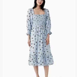 Kate Spade Floral Dot Smocked Midi Cotton Dress